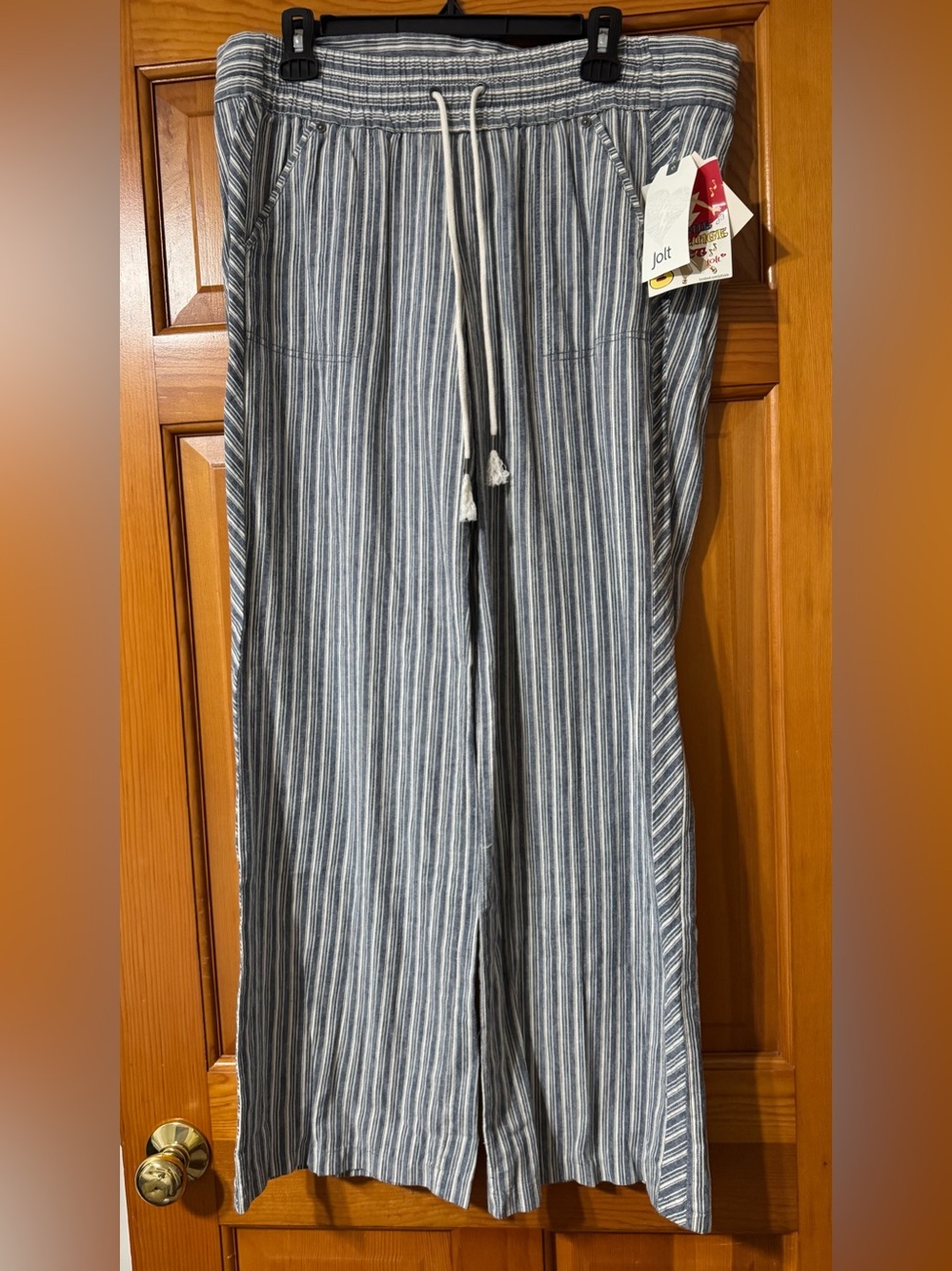 Jolt Women's Blue & White Striped Drawstring Pants